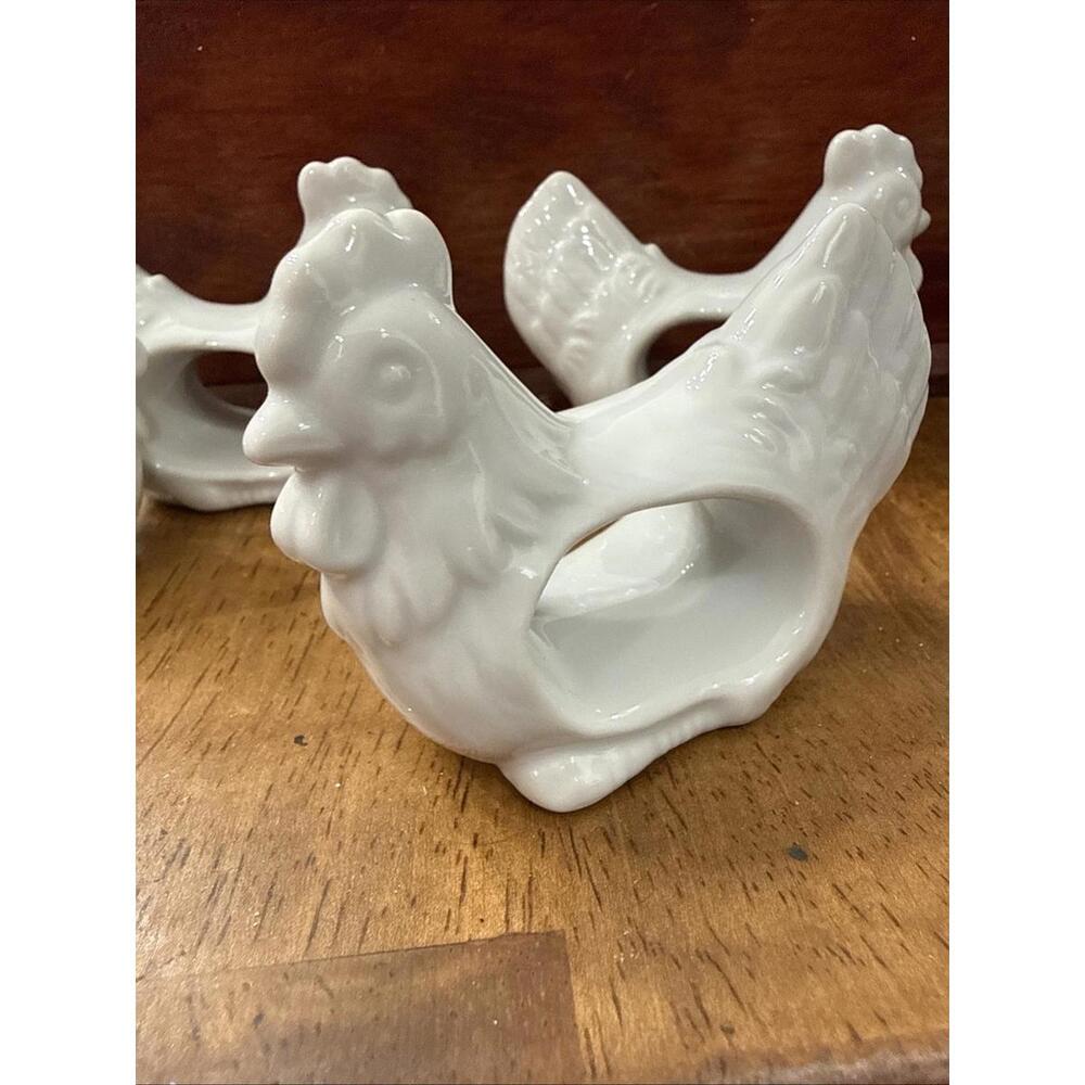 6 Vintage Japan Made Porcelain White Hen Napkin Rings Country Farm Cottage - Picture 4 of 6
